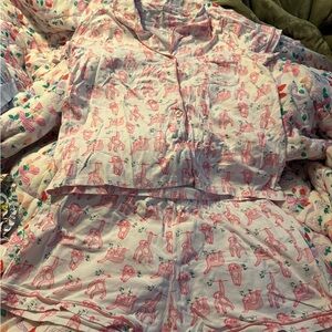 Roller Rabbit Pink and White Sloth Pajama Set